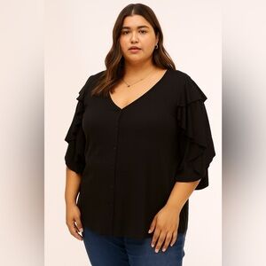 City Chic Plus Size Ruffle Sleeve Button Back Blouse